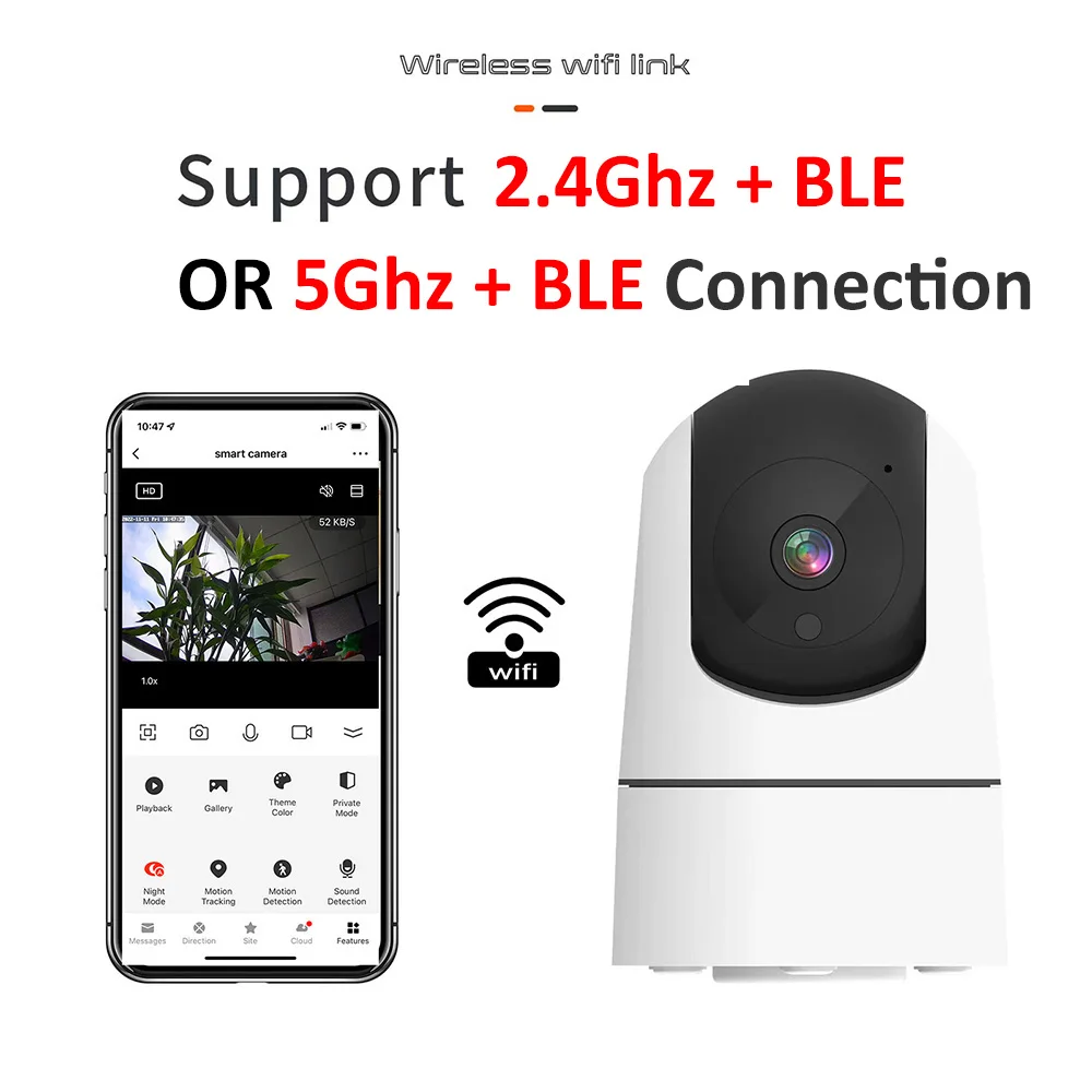 6MP 2.4Ghz 5Ghz BLE WiFi Tuya ONVIF Human Body Filtering Sound Detection Motion Track Wireless Baby Monitor Alexa Google Camera