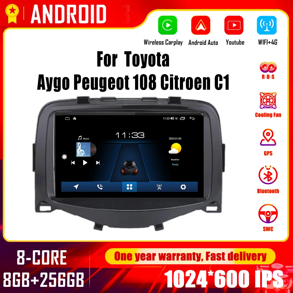 7 بوصة Autoradio راديو السيارة مشغل وسائط متعددة لتويوتا Aygo بيجو 108 سيتروين C1 2016-2020 مع Carplay 4G + WiFi BT DSP ستيريو