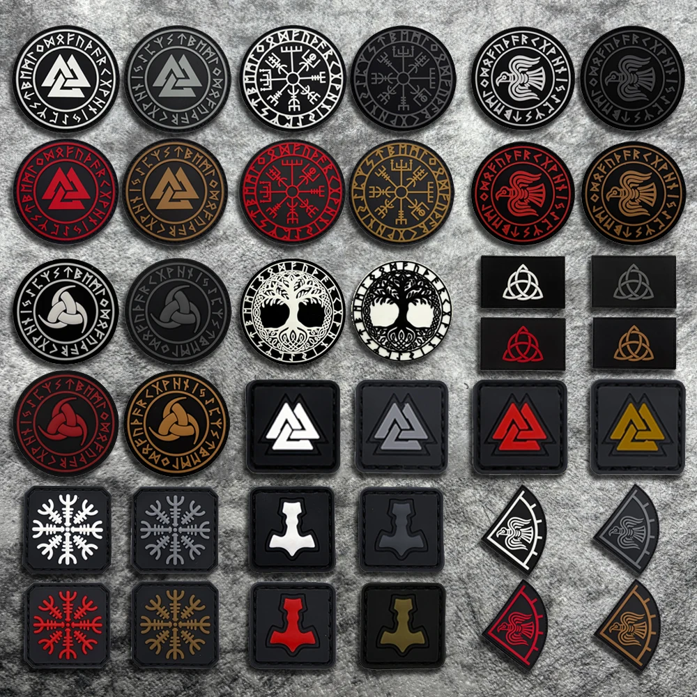 Patch en PVC à motif de symbole Viking, badge en caoutchouc souple, avec effet scintillant dans le noir, support à crochet et boucle, adapté aux sacs, sacs à dos, gilets et autocollants de décoration