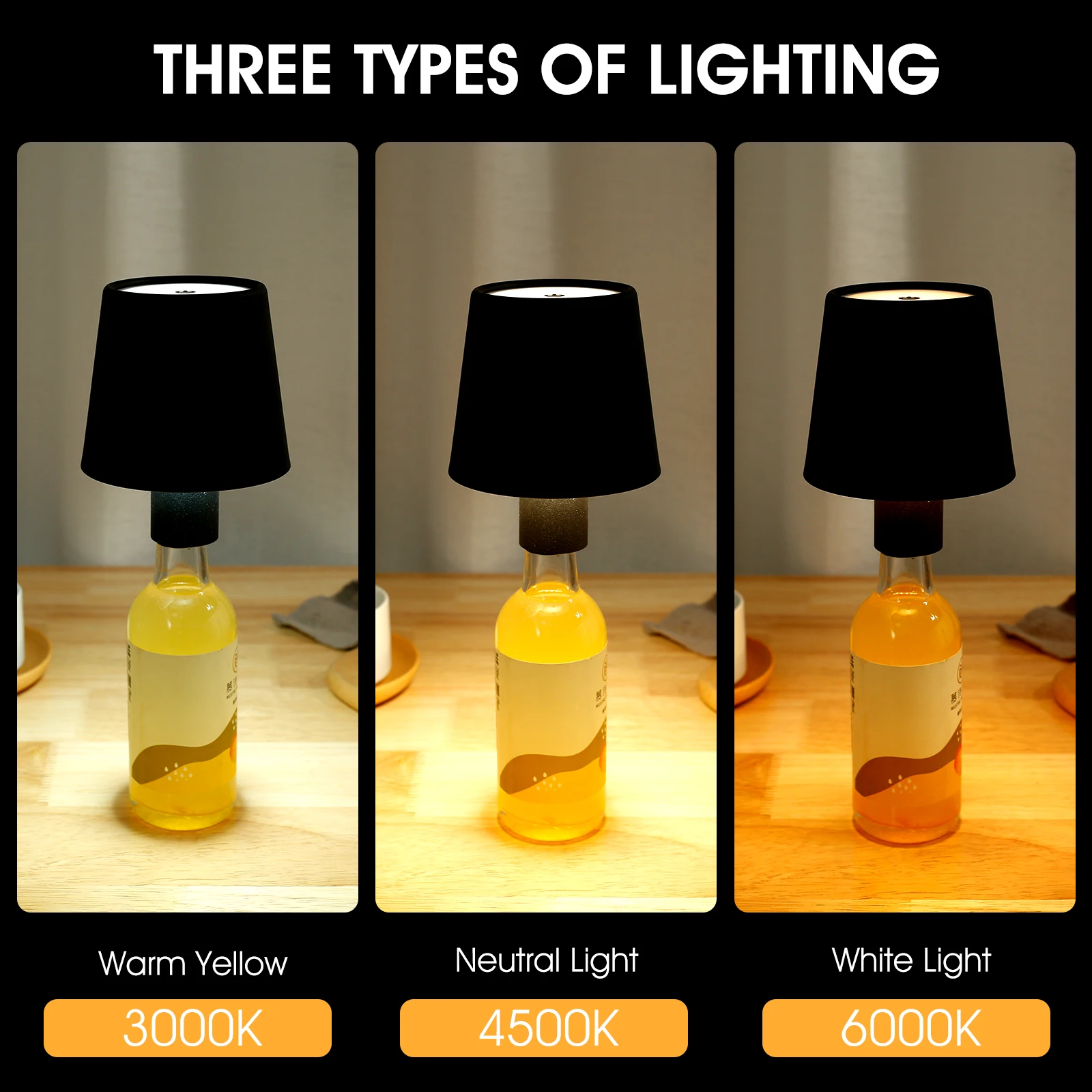 LED Wine Bottle Lamp 3 Colors Dimmable Wine Bottle Light Touch Control Cordless Table Lamp 4000mAh USB Rechargeable Table Light