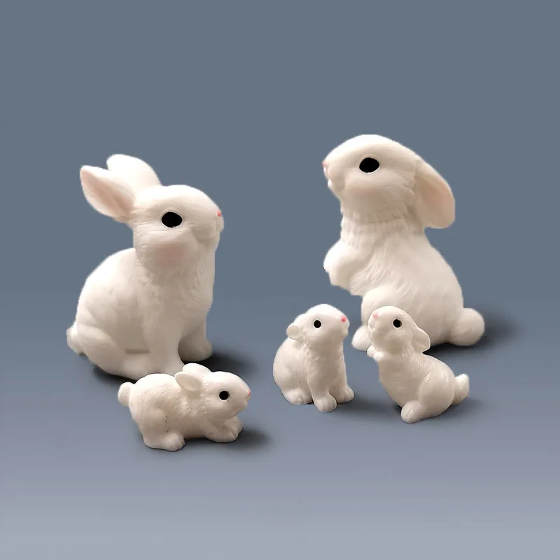 Simulation White Rabbits Easter Decoration Small Bunny Fairy Garden Figurines DIY Accessories