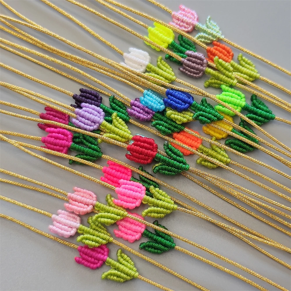 Handwork Hand Knitting Tulips kid\'s Adjustable lucky Bracelet Braided small flower Women Bestie Charm Simple Friendship gift