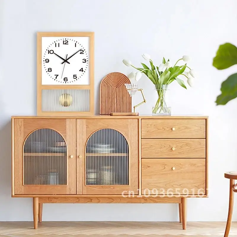 

Japanese retro solid wood clock household living art square wall rocking table decoration clock room