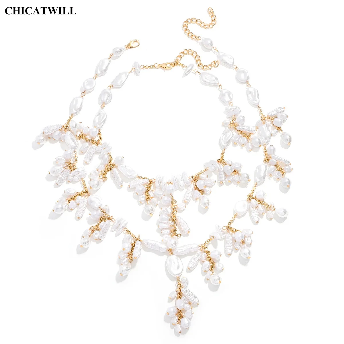 

CHICATWILL Handmade Trendy Pearl Shell Women Chokers Elegant Ladies Chain Irregular Beading Necklace Fashion Body Chains Beach