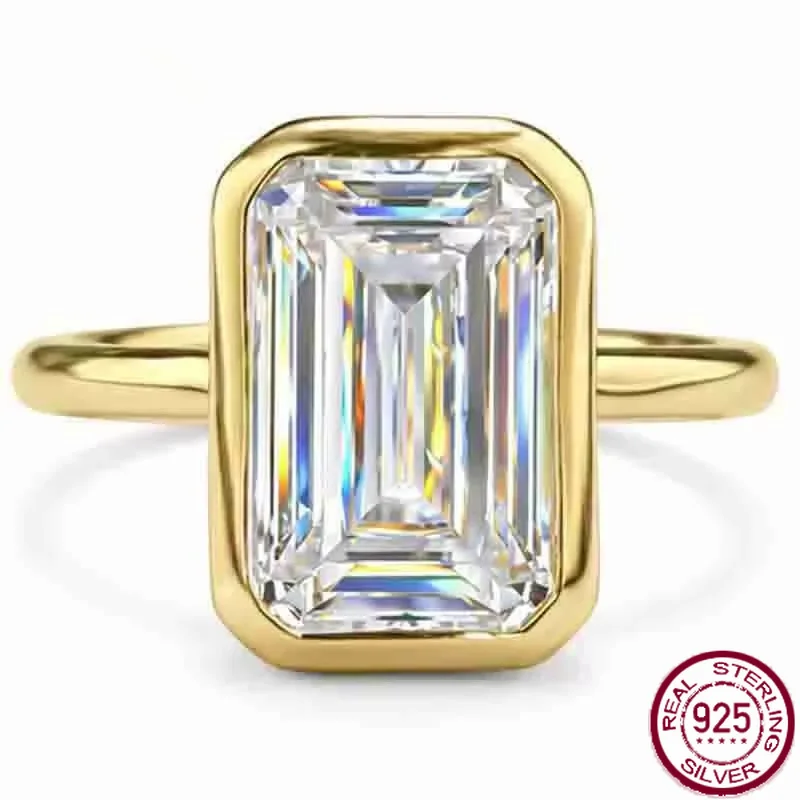 Yaranyan Real 925 Sterling Silver Emerald Cut 7*11 MM Lab Sapphire Gems Cocktail Ring for Women Wedding Engagement Fine Jewelry