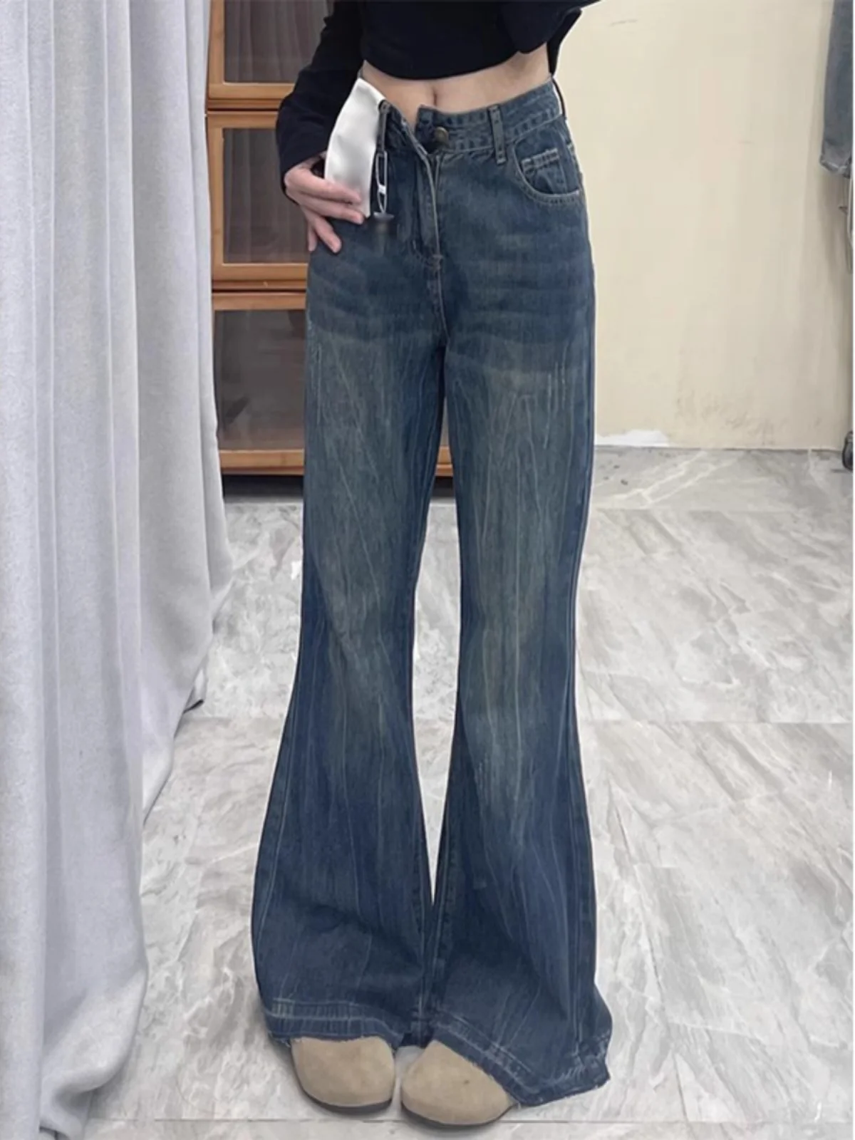 

plus Size Women's Fce Lined Wide Leg Jeans High Waist Bootcut Pants Comfortable Loose Fit Long Trousers Autumn Winter