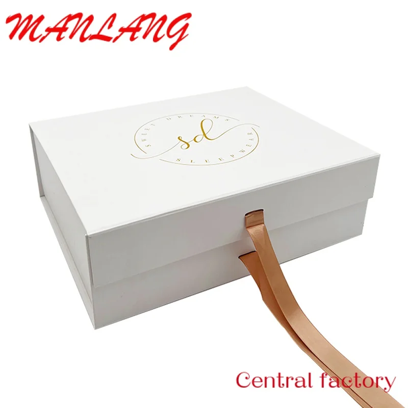 Custom  Luxury Flat Pack Folding Cardboard Paper Pink Box Ribbon Closures Book Shaped Foldable Packaging Gift Boxes With Magneti