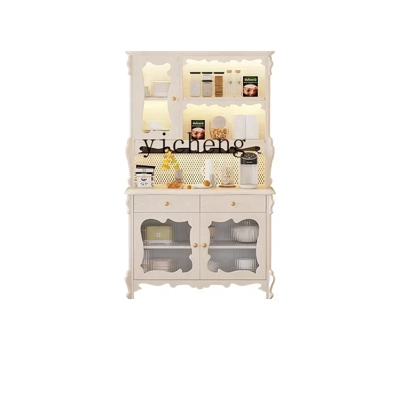 TQH French Cream Retro Corridor Living Room Decorative Cabinet American Edge Cabinet Storage Solid Wood High Edge Locker