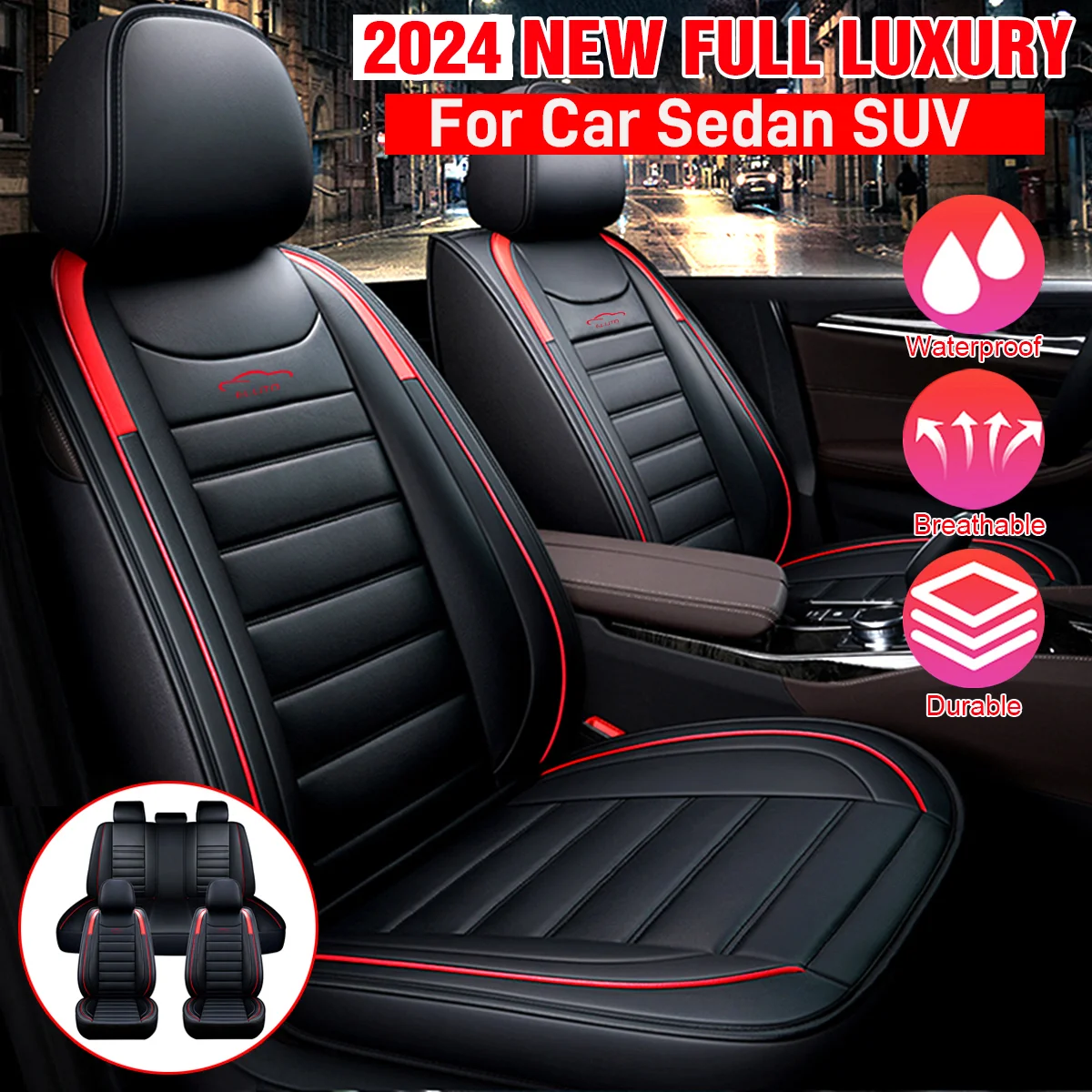 11Pcs 5 Seater Front+Rear Full Set Front Car Seat Cover Cushion Protector Deluxe PU Leather Waterproof SUV Truck Seat Cushion