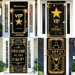 VIP Stage Entrance Whiskey Gatsby Party Backdrop Birthday Wedding Newborn Party Black and Gold Line Decor Door Curtain Banner