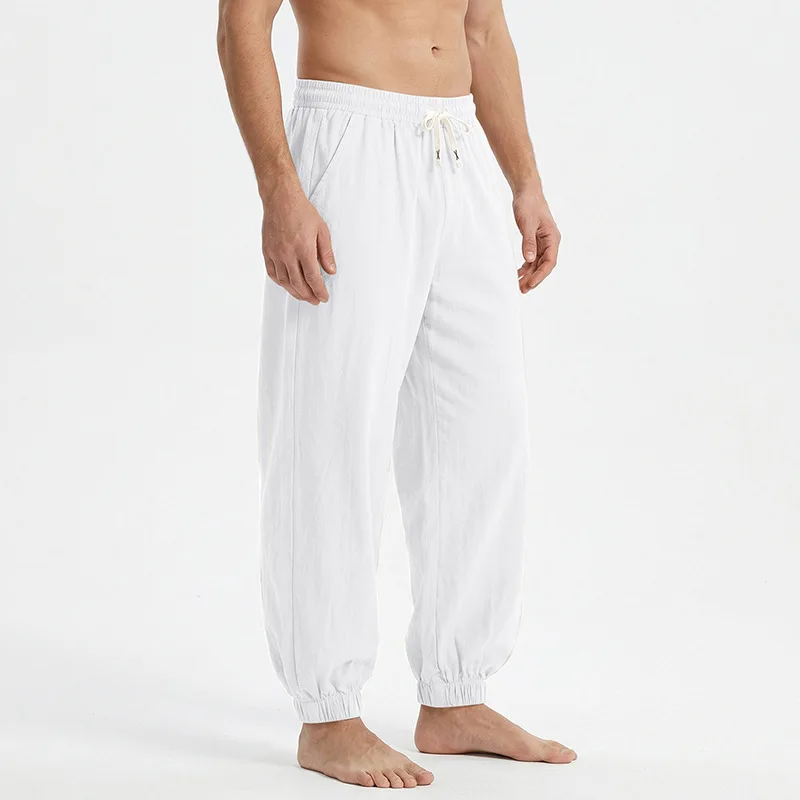 Europäische und amerikanische Freizeithose für Herren: Sommerliche Strand-Leinenhose in Übergröße mit Bündchen am Knöchel – Detail 8