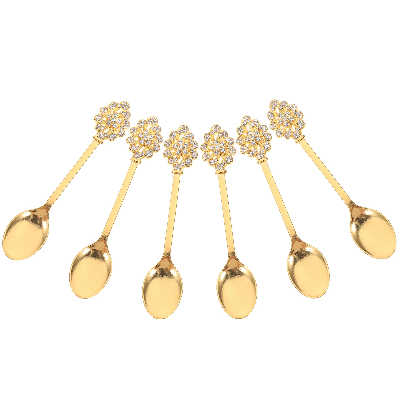 

Vintage Small Dessert Spoon Zinc Alloy Rhinestone Long Handle Portable Mixing Spoon Practical Household