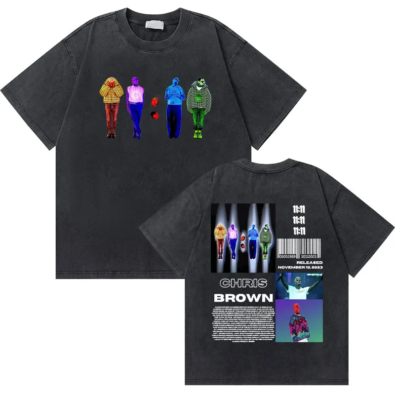 

Washed Vintage Rapper Chris Brown 11:11 Album Cover Graphic T-shirts Men Women Hip Hop Fashion Oversized T Shirts Short Sleeve