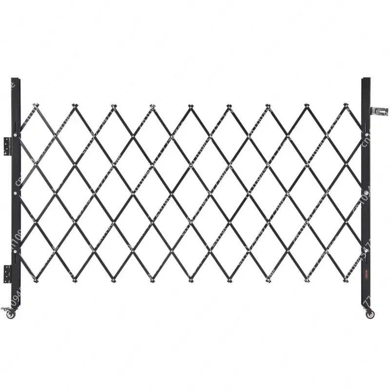 Single Folding Security Gate with Lockable Scissor Design 360 Degrees Swivel Casters Outdoor Barricade Steel Retractable
