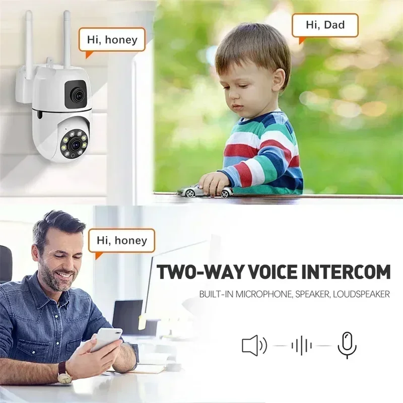 8MP WIFI Surveillance Camera Dual Lens Dual Screen 8X Digital Zoom IP Cameras Wireless Outdoor Auto Tracking Night Vision CCTV