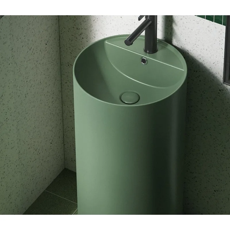 Green round ceramic pillar basin integrated floor wash basin, B & B hotel household vertical wash basin pool to wash face