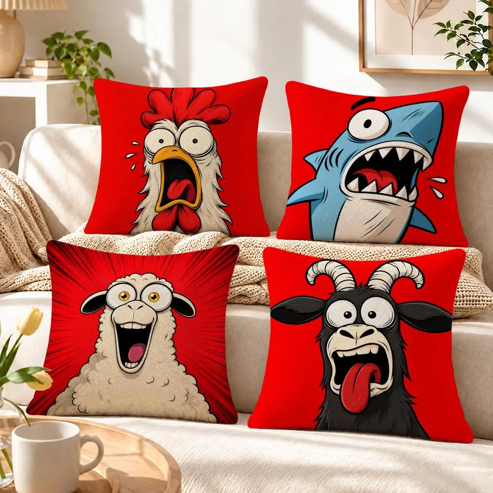 Art Animals Are Screaming Cushion Cover Soft Short‑Plush Pillowcase, Decor for Sofa & Bedroom, Perfect Holiday Gif