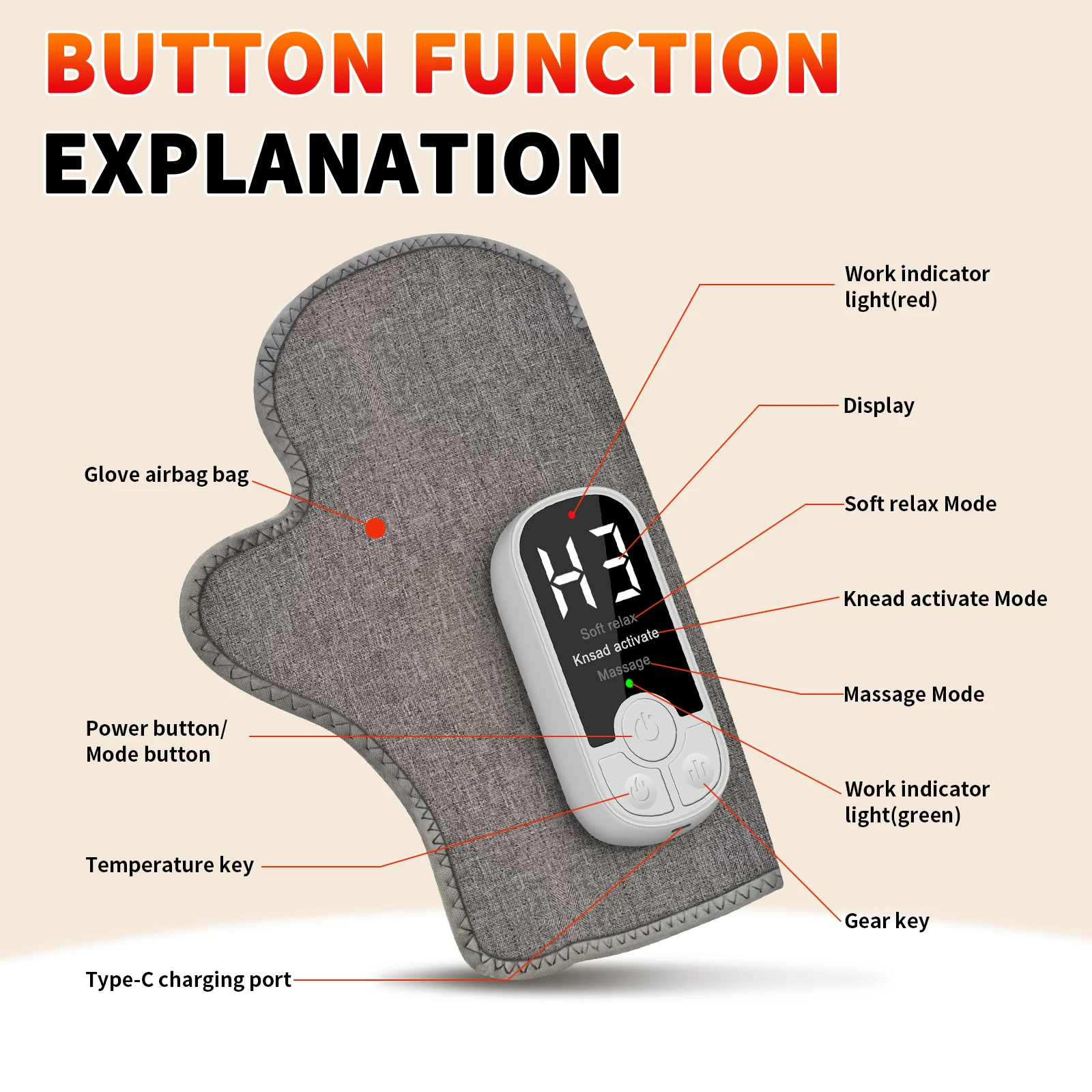 Electric Hand Massager Airbag Hot Compress Finger Wrist Palm Wireless Massage Glove Finger Muscles for Right and Left Hands