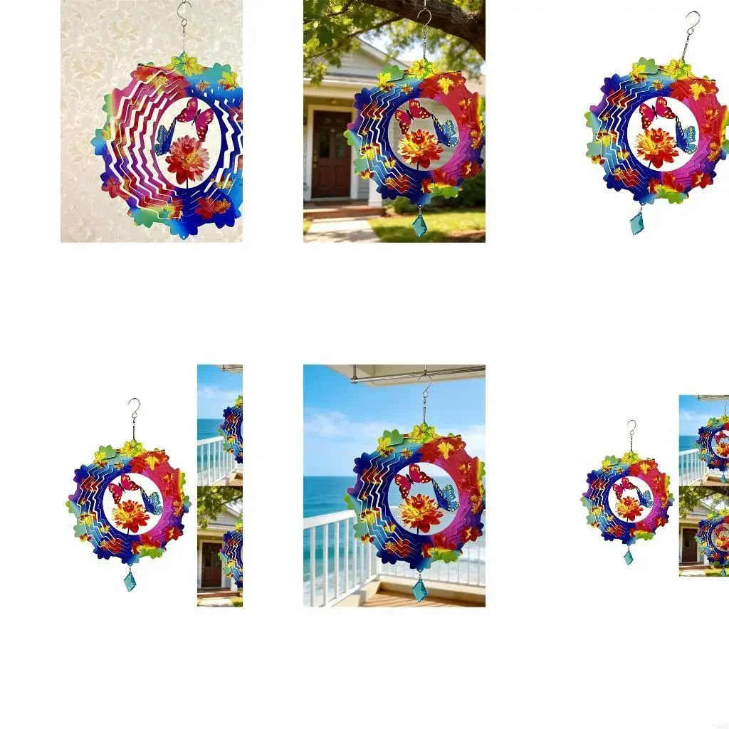 Metal Hanging Wind Spinner Garden Decors for Patios Porch Balconies Space Y5GB