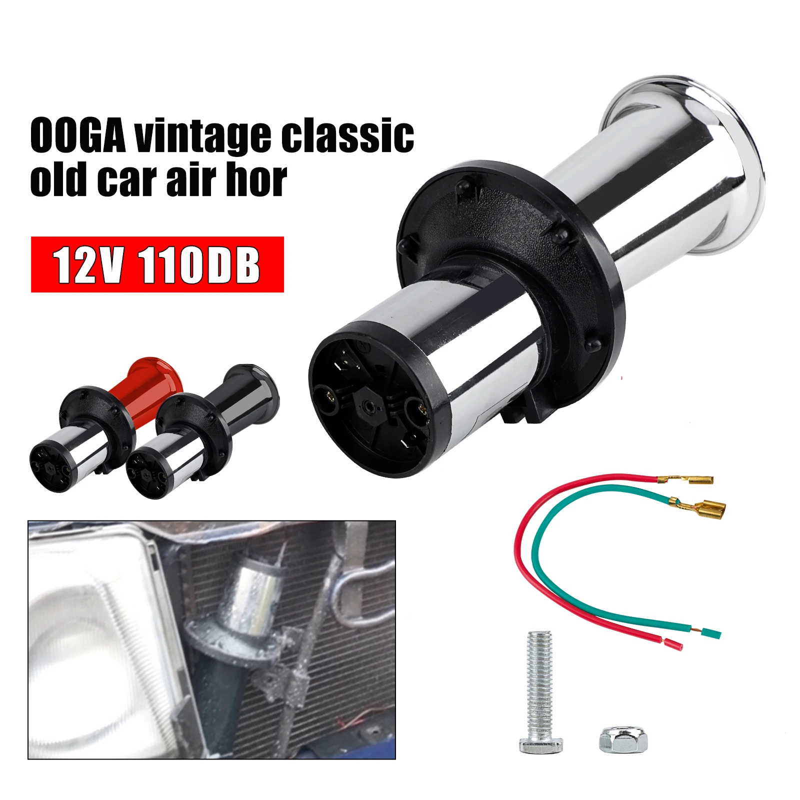 

Car Air Horn Chrome OOGA Air Horn Antique Classic Old 12V 110DB Car Air Horn Classical for Ford Model T Style Old School Chrome