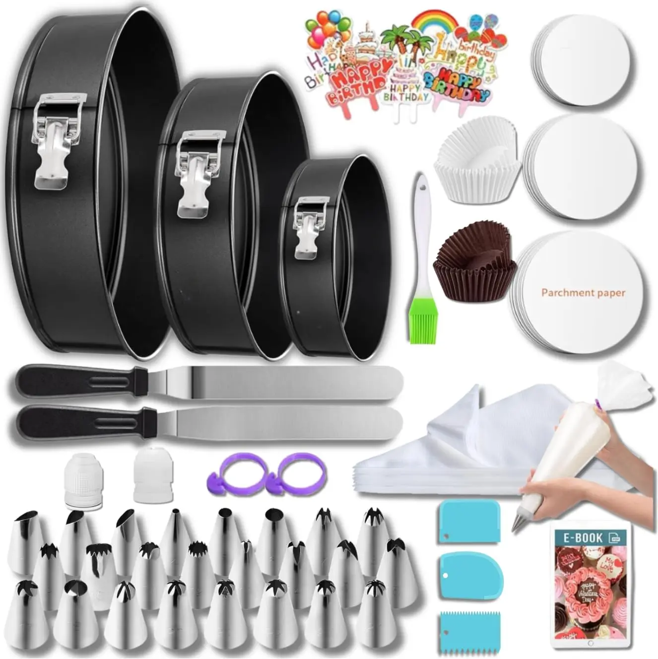 

168pcs Cake Pan Sets for Baking + Cake Decorating Supplies: 3 Non-Stick Springform Pans Set (6, 8, 10