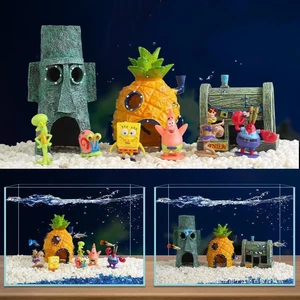 Spongebobs Anime Action Figures Cartoon Mini Dolls Fish Tank Decoration Landscaping Aquarium Accessories Kids Birthday Gifts Set 12 best sales lego fish tank - №5