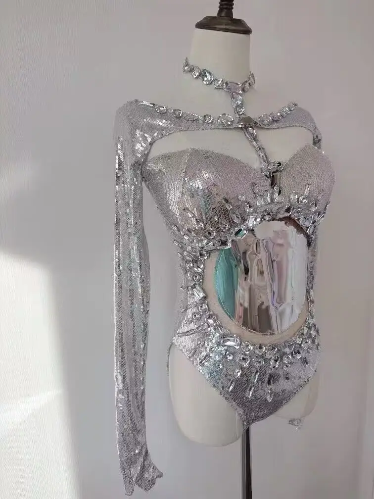 Frauen Pailletten Bodysuit funkelnden Strass Geburtstags feier Drag Queen Bühne tragen Nachtclub Outfit Sänger Performance Tanz kostüm