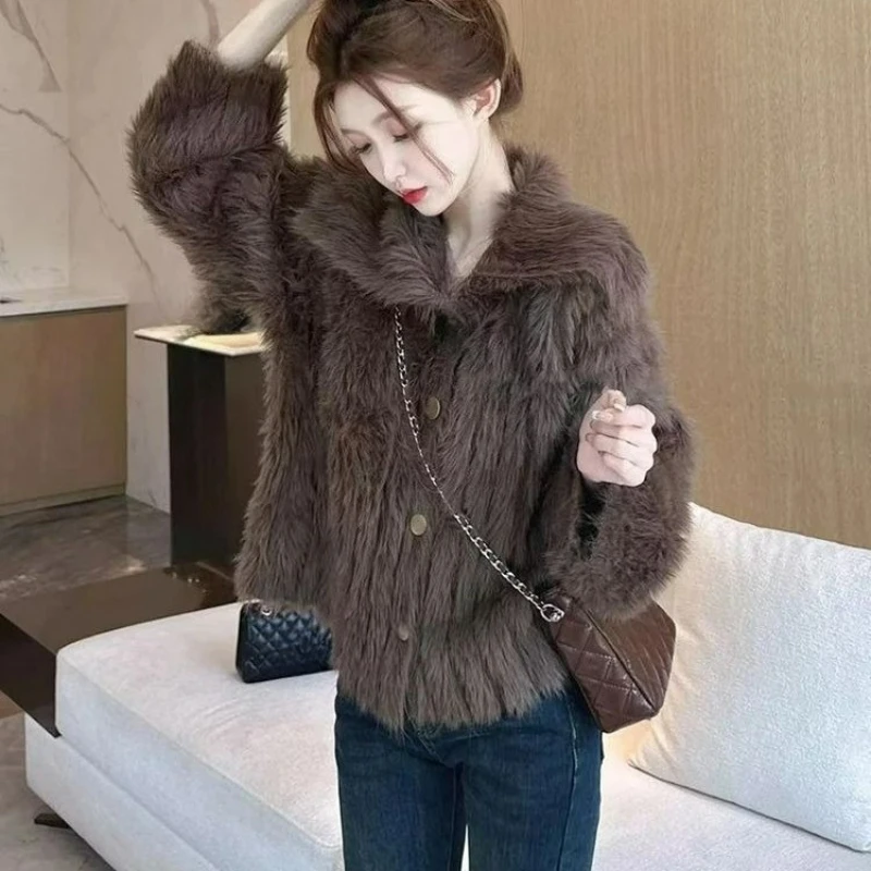 เสื้อคลุมไหมพรมมิงค์ถักทออย่างมีสไตล์ รุ่นใหม่สำหรับฤดูใบไม้ร่วงและฤดูหนาว เสื้อคลุมตัวนอกทรงหลวม เสื้อสเวตเตอร์หนาสำหรับผู้หญิง