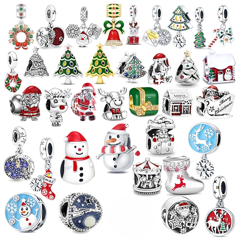 Christmas Snowman e Elk Bell Colar de Pingente para Mulheres, Pulseira Pandora Original Charm Beads, Jóias DIY, Prata 925, Boutique