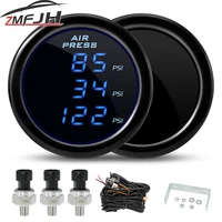 Manómetro de presión de aire LED de 52mm, pantalla Dual Triple, medidor de suspensión neumática de 0-220PSI con sensores 1/8NPT para coche y camión