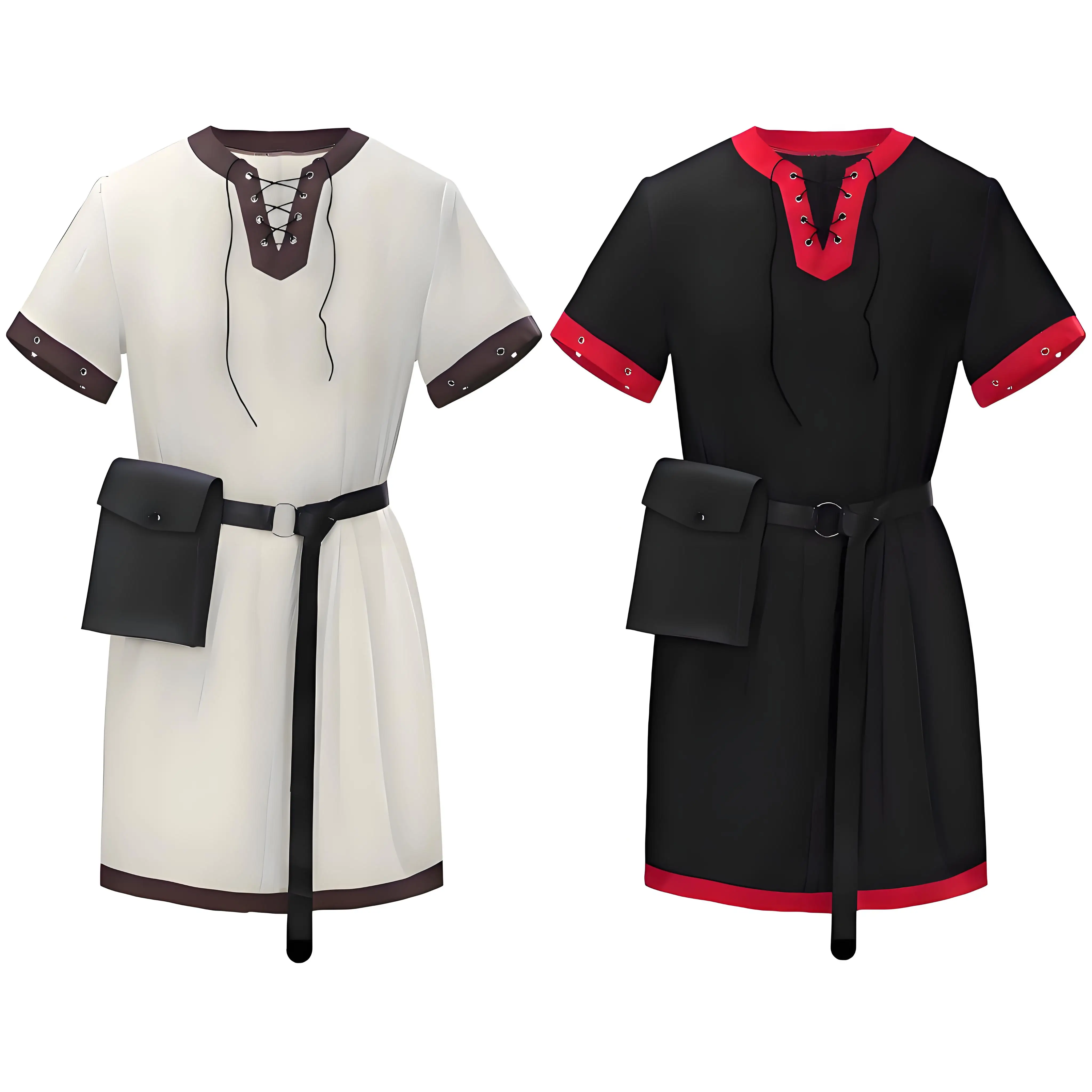 

Medieval Templar Knights Robe Costume Men's Vikings Loose Tops Short Sleeve Tunic Cotton Linen Shirt