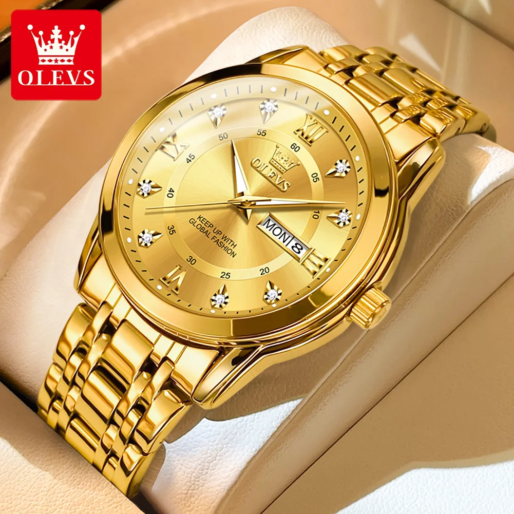 OLEVS Quartz Watch for Men Luxury Diamonds Gold Watch Waterproof Luminous Stainless steel Business Men's Quartz Watch Mens Watch