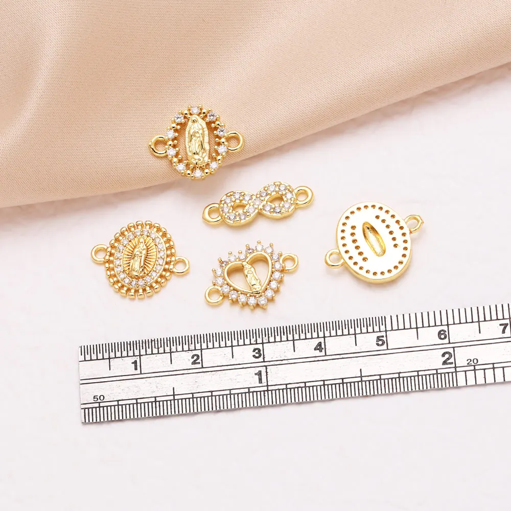 OCESRIO White Crystal Virgin Mary Oval Charm for Bracelet Copper Gold Plated Heart Infinite Keychain Jewelry Making chma535