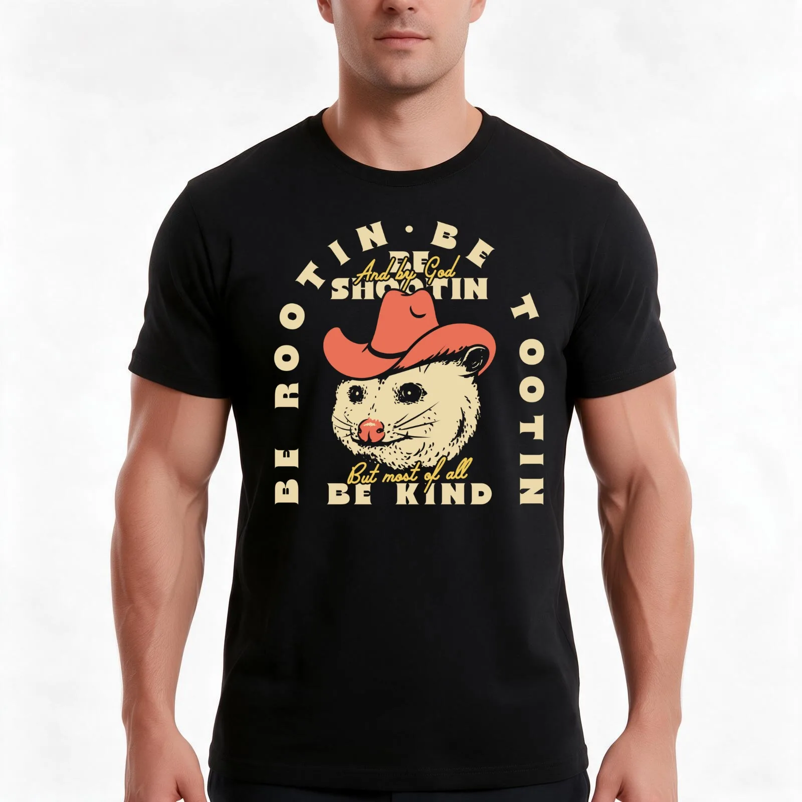Rootin Tootin Shootin Possum Cowboy Advice Dark BG Red Space Cowgirl Country Style Possum Pet Mat Bandana Opossum T-Shirt