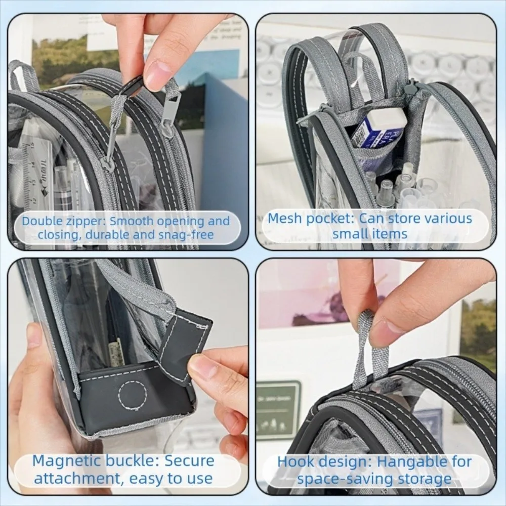 

2-in-1 Design Standing Pencil Case Cute Style Vertical Design Desk Supplies Holders Portable With Magnet Drawer-type Pencil Case