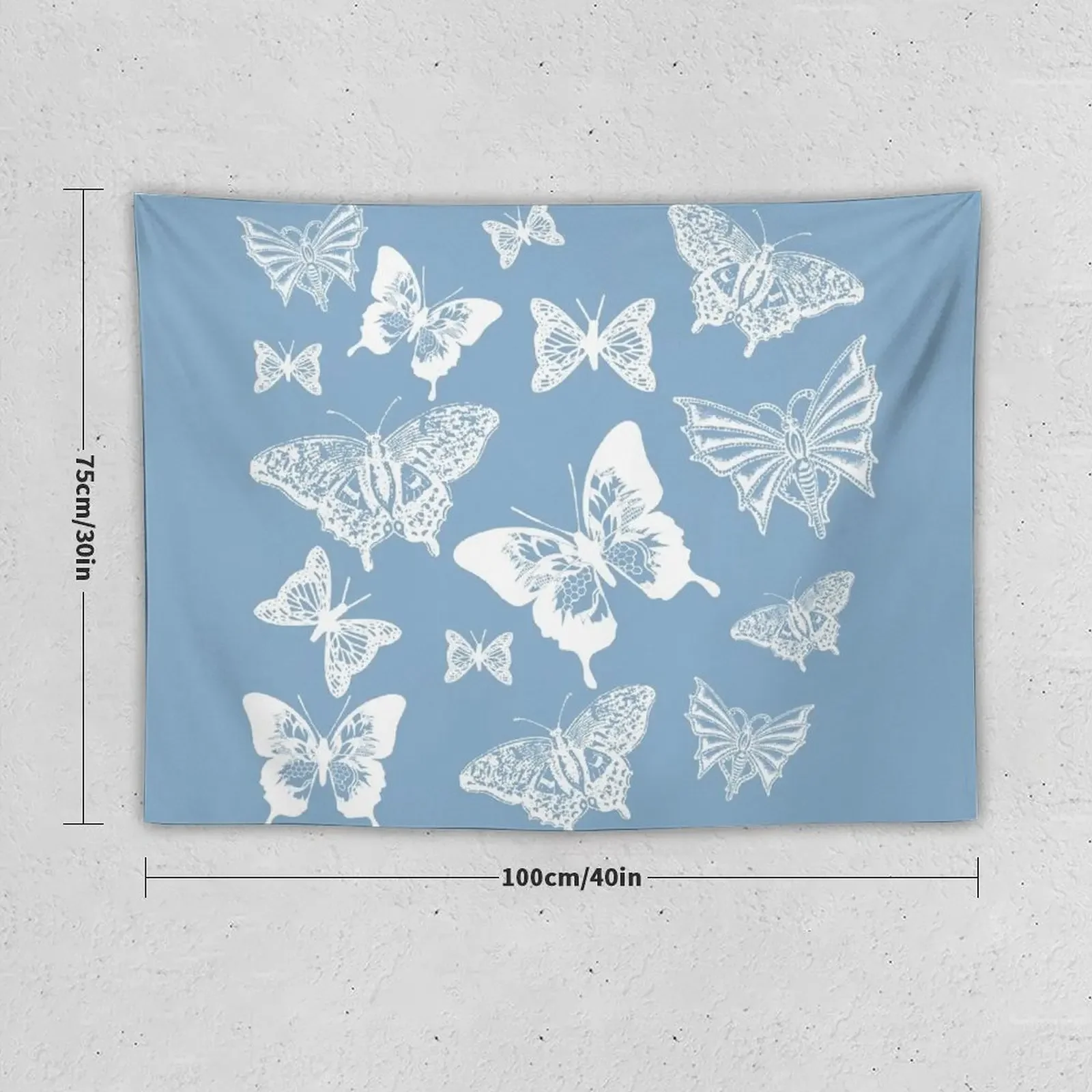 White Butterflies on Smoky Blue Grey Background Tapestry Room Decor Wall Hanging Tapestry