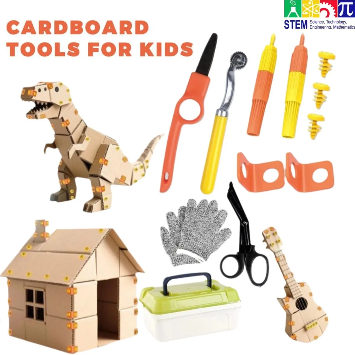 

STEM Cardboard Construction Kit With Safe Tools Kids DIY Cardboard Craft Kit With Screws&Tools DIY Cardboard Assembly Tool Kit