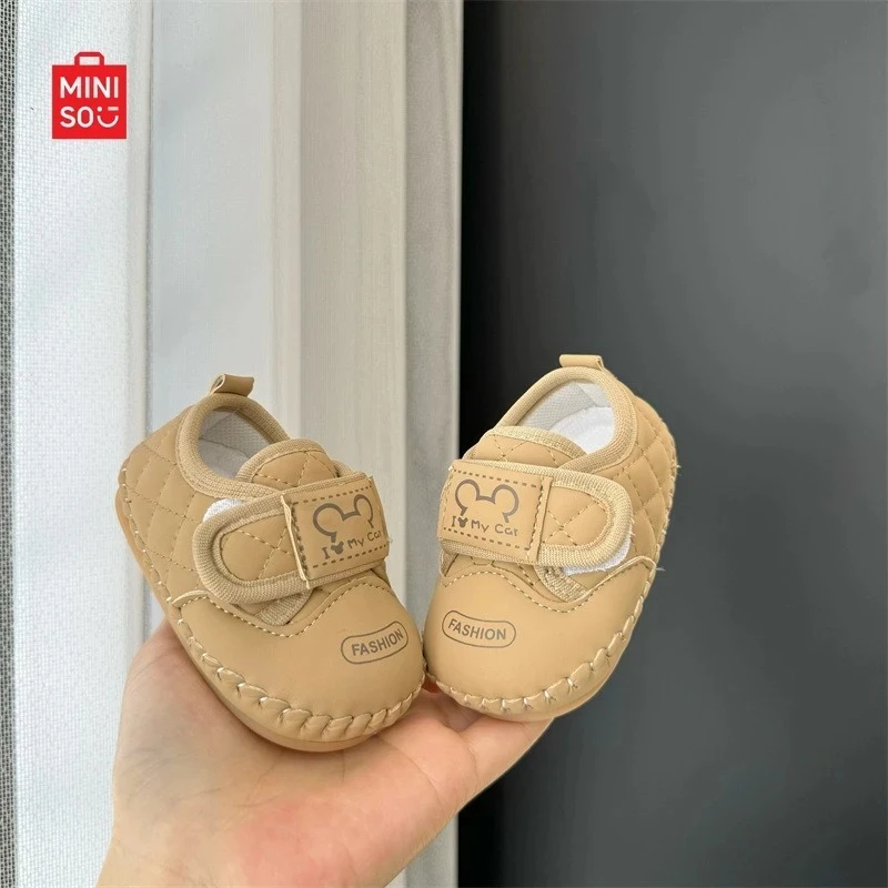 

Детская обувь Miniso 2025 года, от 0 до 12 месяцев, унисекс, нескользящая мягкая подошва, дышащие первые ходунки для младенцев и малышей