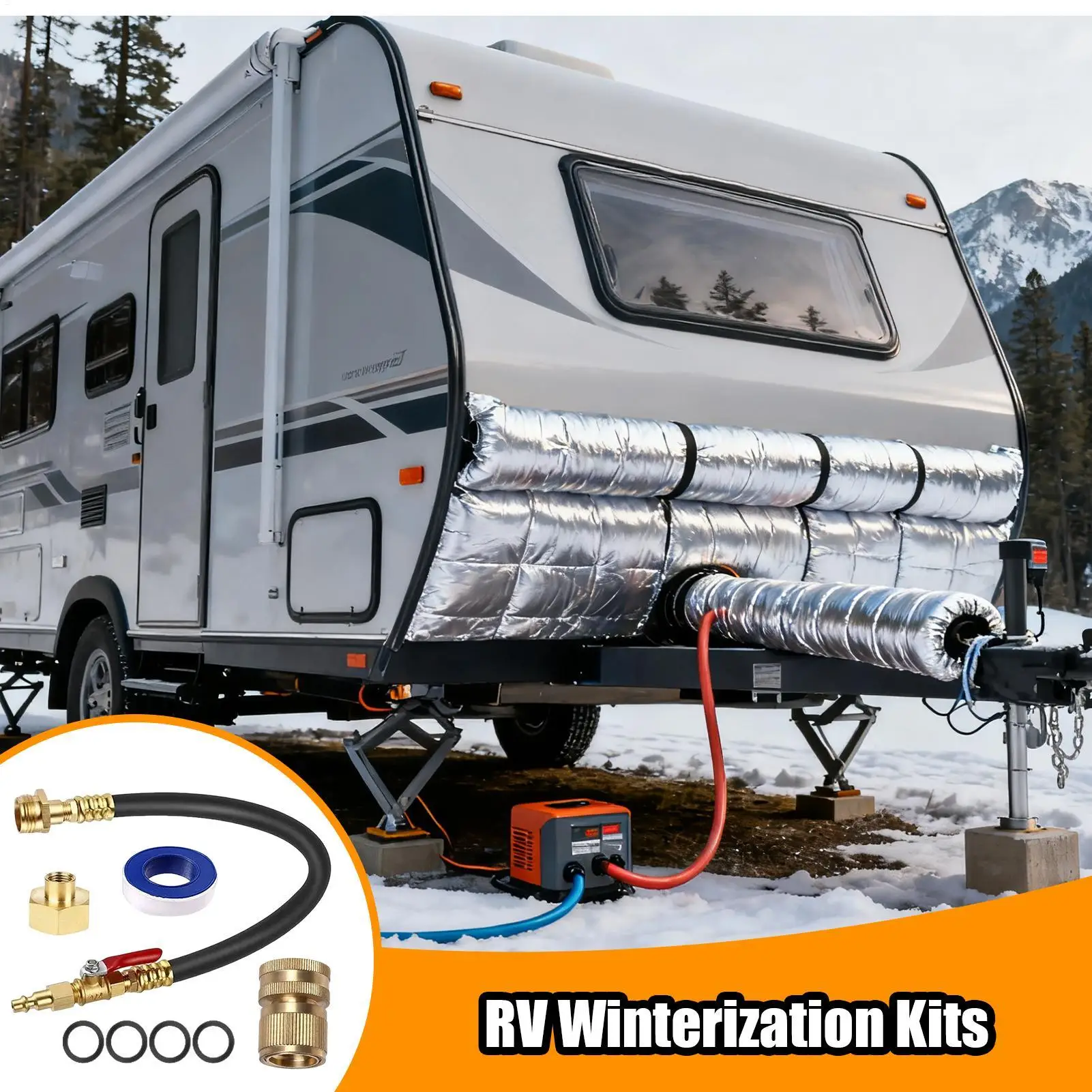 8 Pieces RV Antifreeze Pump Kit 17 Inch Hose Anti-Freeze Connector Boat Winterizing Kit For Trailer Winter Sprinkler Garden