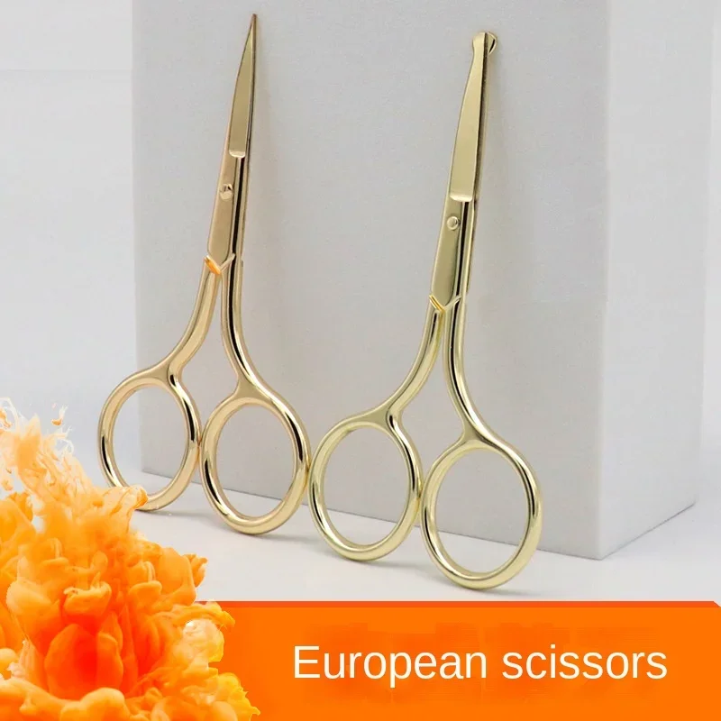 Tijeras de maquillaje de estilo europeo, 9CM, compactas, de acero inoxidable, pequeñas, profesionales, para cejas, nariz, corte de pelo,