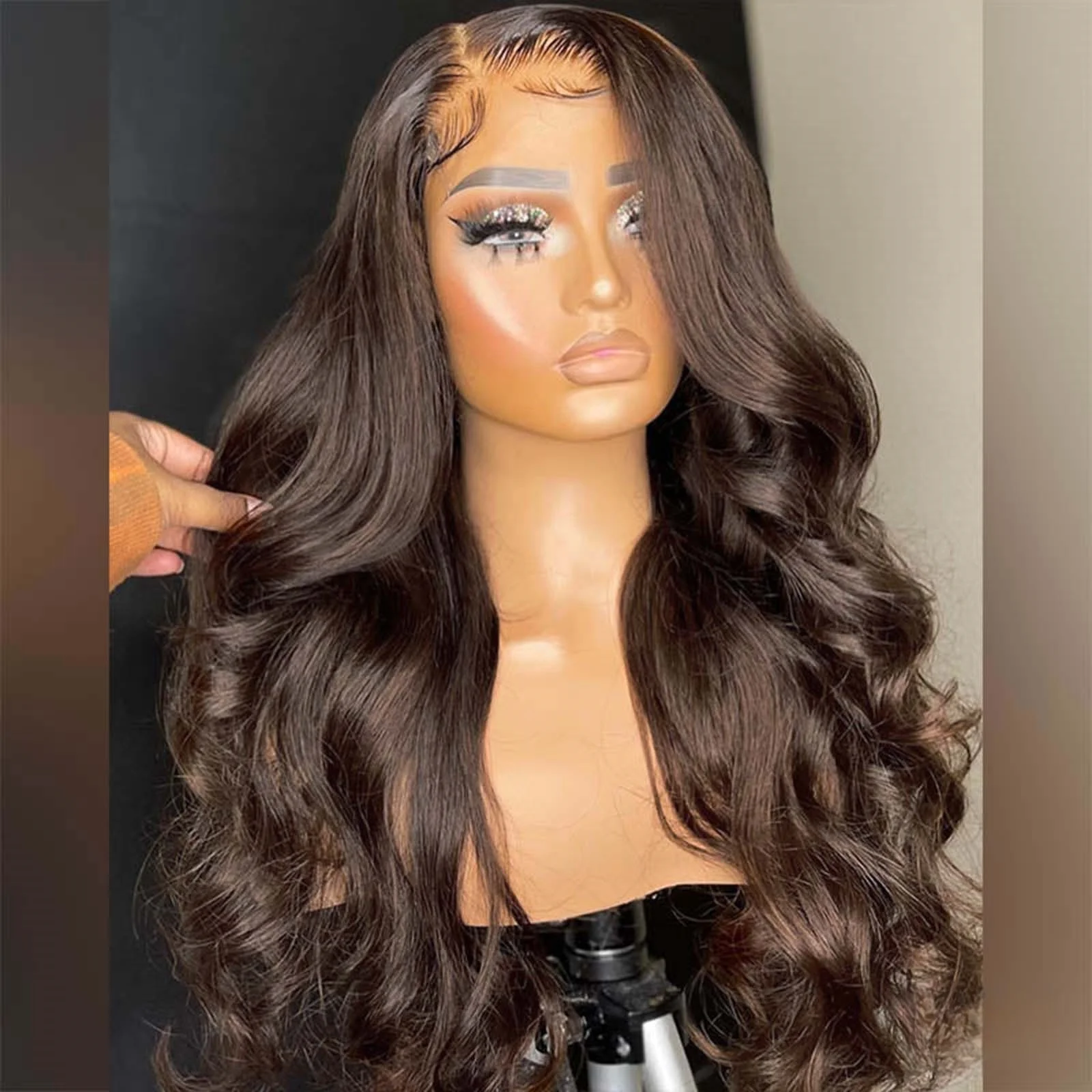 Dark Brown Wig Body Wave Synthetic Lace Front Wig Long Curly Wavy Brunette Colored Hair 13X4 Frontal Wigs for Women Daily Party