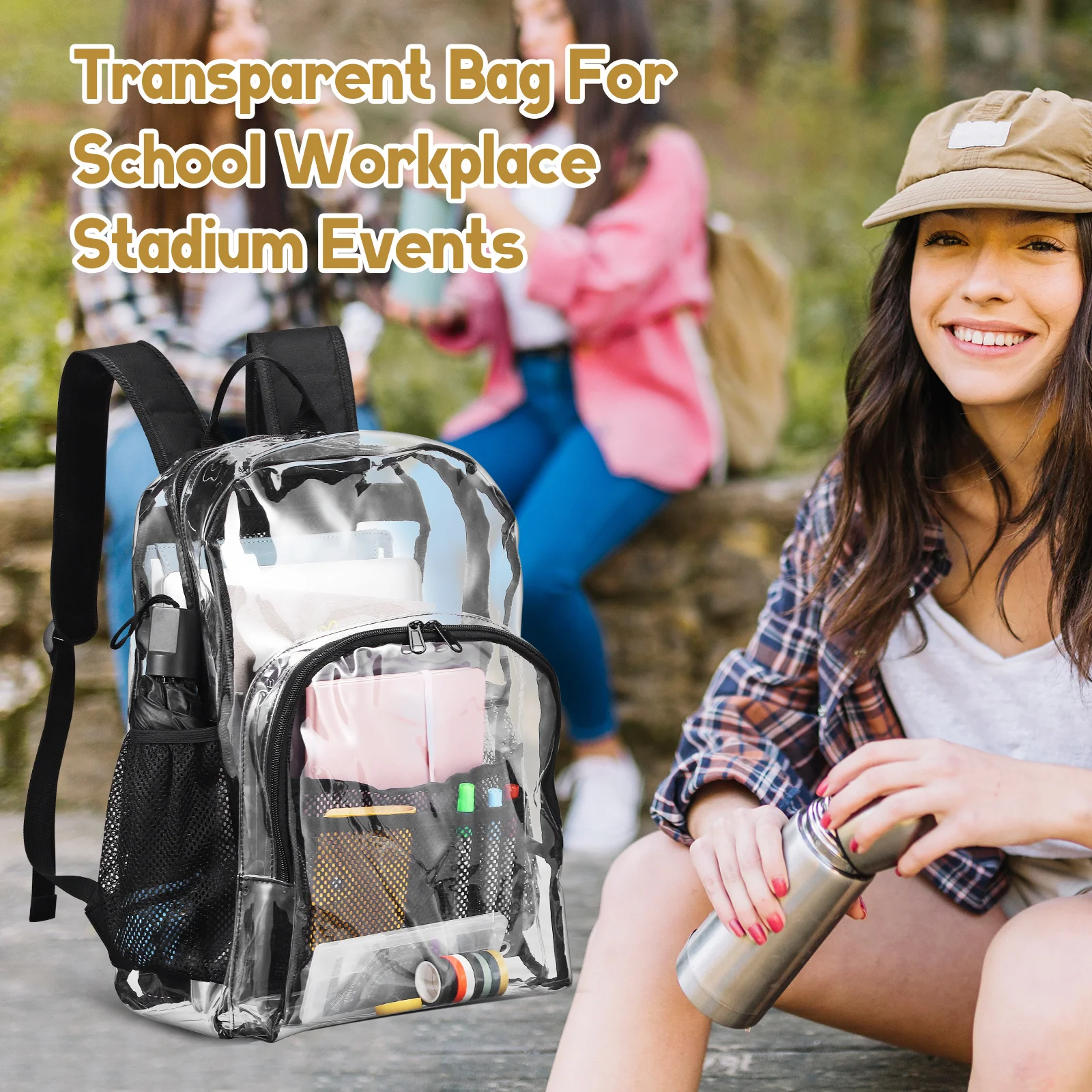 

Clear Backpack Heavy Duty PVC Material Large Capacity See Through Bag for School Stadium Gym Laptop Travel Work Adults