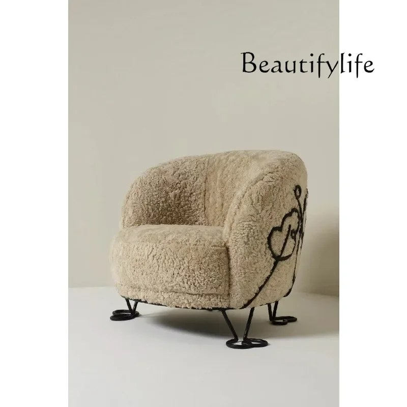 

XY Designer Medieval Lamb Fleece Sofa Chair Home Living Room Beauty Salon Hotel Model Room Sofa Single Leisure Chair