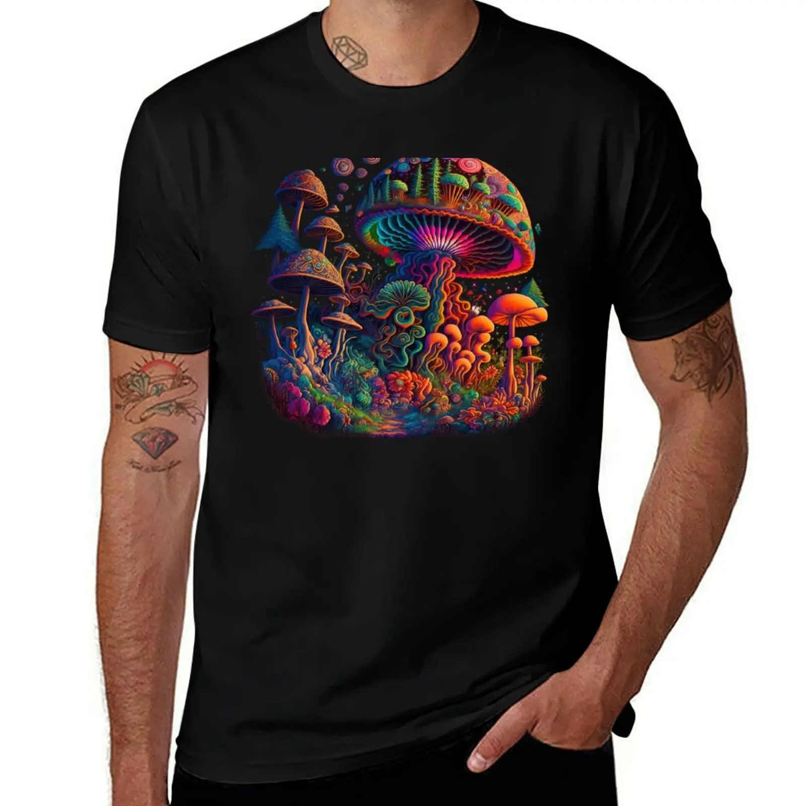 Shroom Forest Psychedelic Art T-Shirt Mechanic Work Tee Shirt T-Shirt