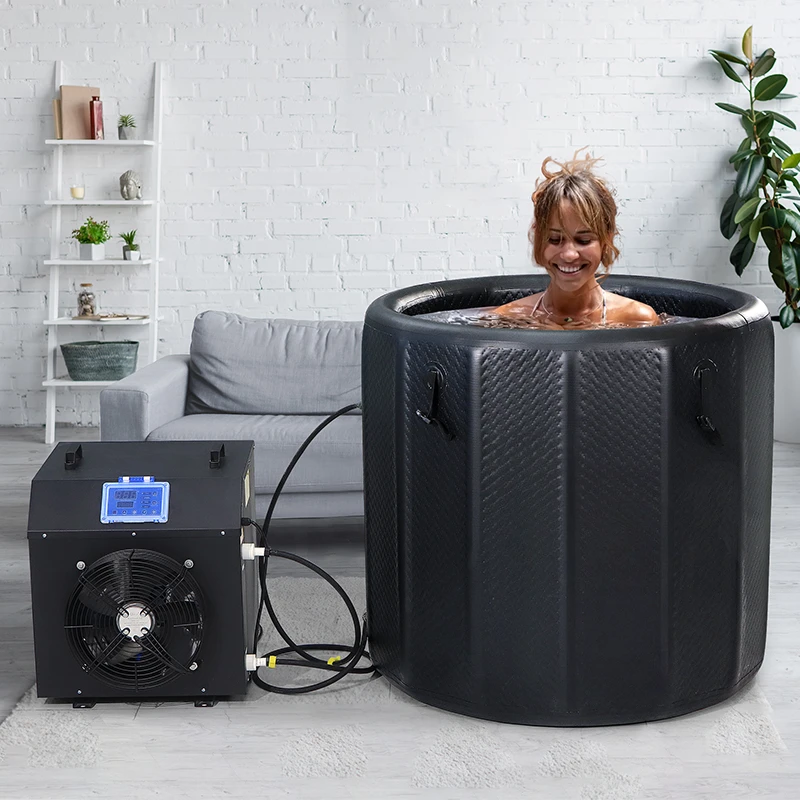 Fan cooling Round ice buckets and 0.5HP chiller athlete recovery cold plunge water chiller Ice bath chiller machine with filter