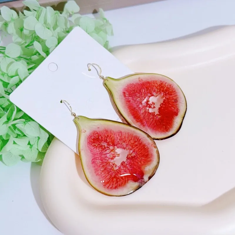 Pendientes de Resina Epoxi con Frutas Naturales en Rodajas, Pendientes de Limón Natural, Venta al por Mayor, Pendientes Creativos de Vegetales, Empaque Personalizado