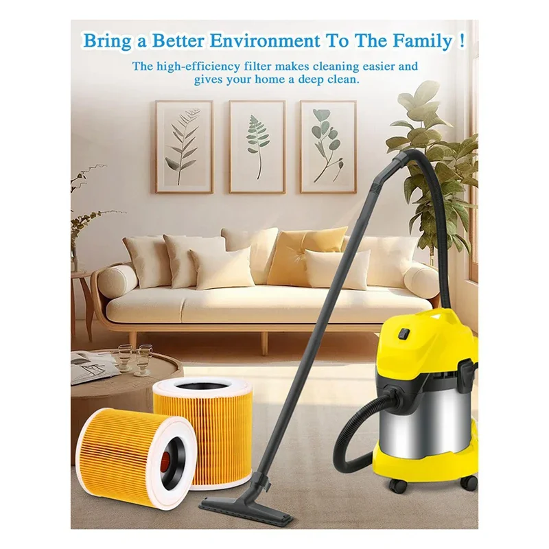 3Pcs Cartridge Filter For Karcher Vacuum Cleaner WD3 Premium WD2 WD3 WD1 MV3 MV2 WD 3 P Extension Kit Against Fine Dust