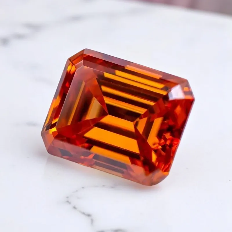 Moissanit-Edelstein Smaragdschliff in Orangeton für Hochwertige Schmuckherstellung von Ringen und Ohrringen mit Zertifikat – Detail 3