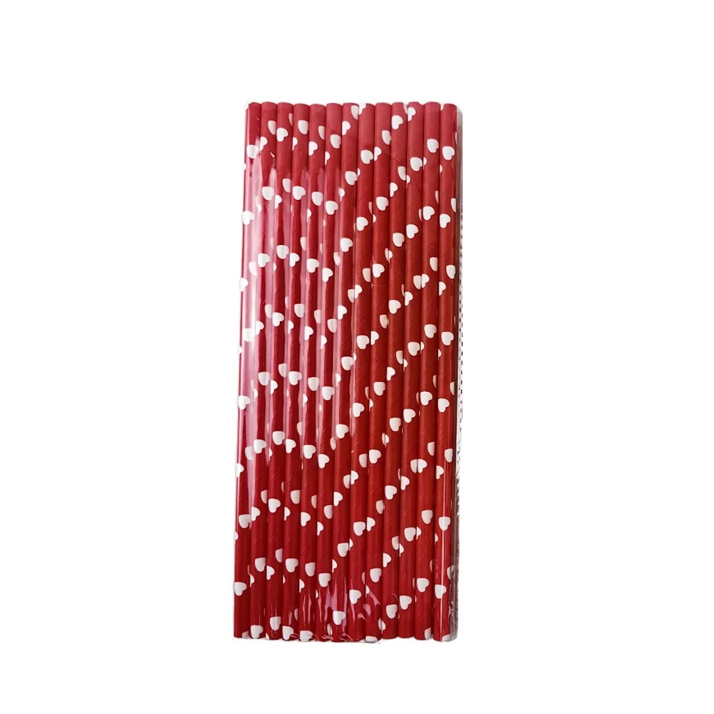 100pcs 3 Colors Disposable Paper Straw Heart Print Environment Protection Love Pattern Pipette Multipurpose Paper Pipette Cafe