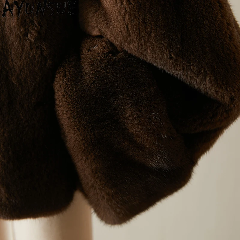 AYUNSUE Winter Natural Mink Fur Jacket Woman Long Sleeve Whole Mink Real Fur Jacket for Woman Clothing High Quality Шуба Женская